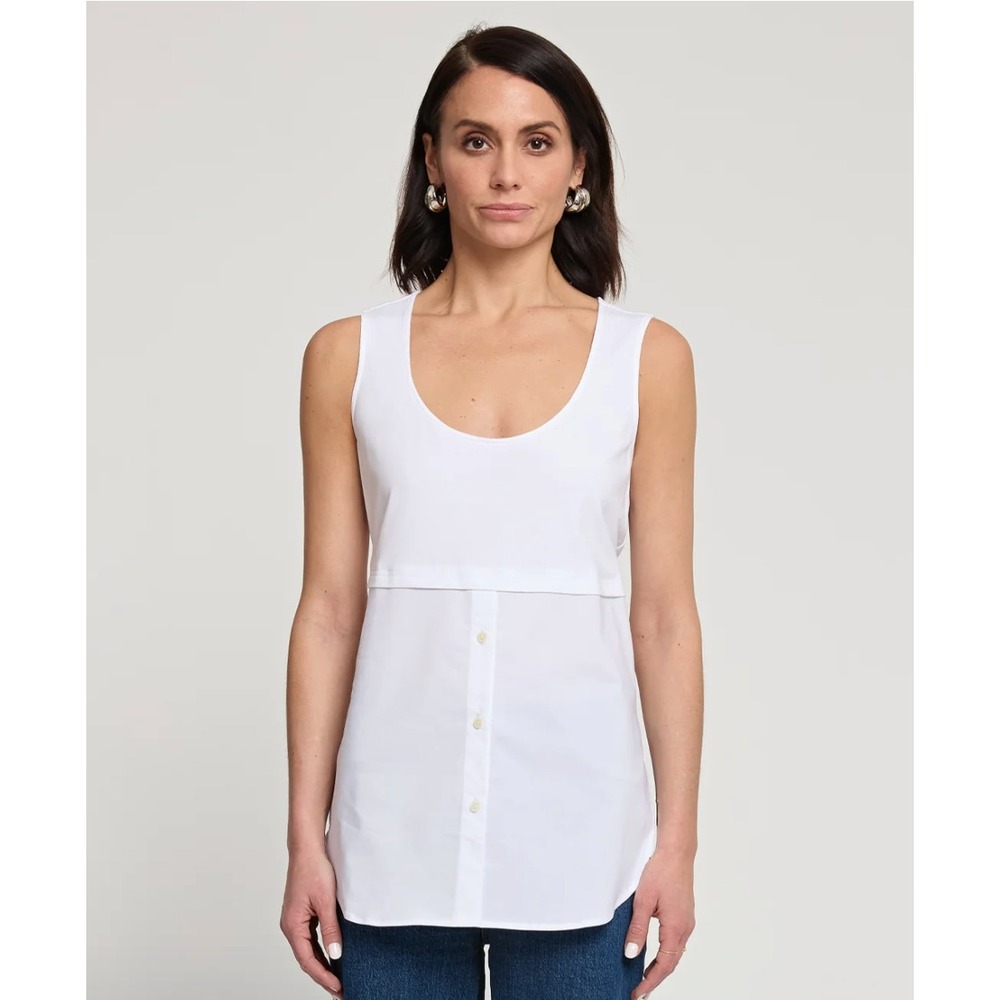 Hinson Wu‎ "Claire" Layered Button-Back Tank Sleeveless Foundation, White – XL